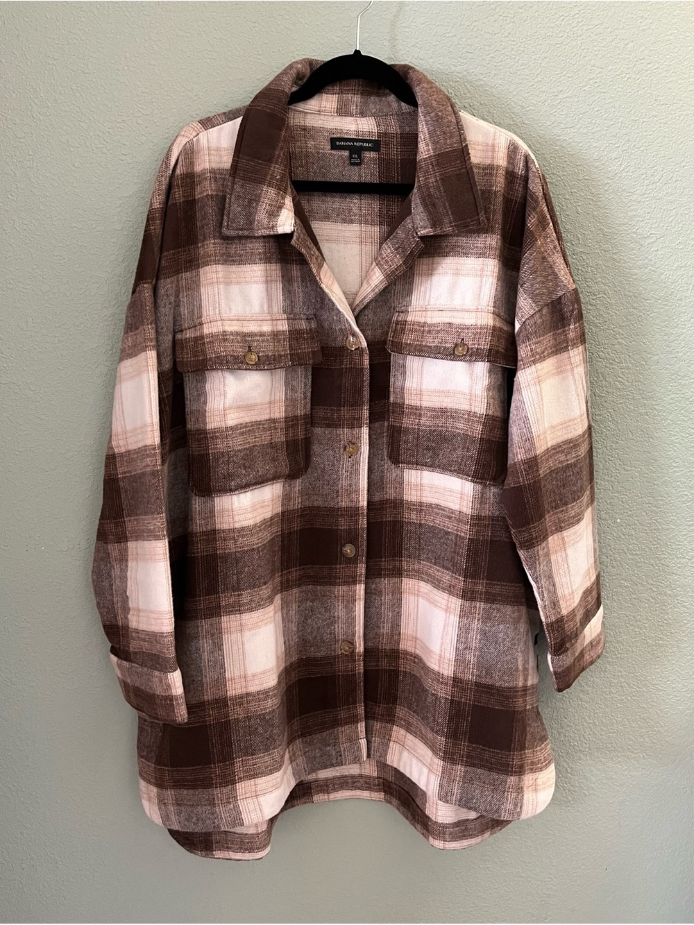 Banana Republic Brown and Cream Plaid Utility Shacket